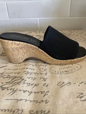 Black Fabric Wedge Shoes